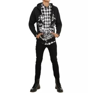 XXX Rude Mens Medium Buffalo Check Button Down Shirt Emo Scene Grunge Punk Retro